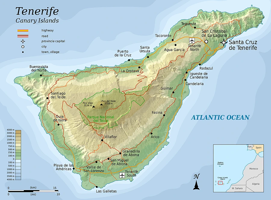 Topographic Map of Tenerife, Canary Islands